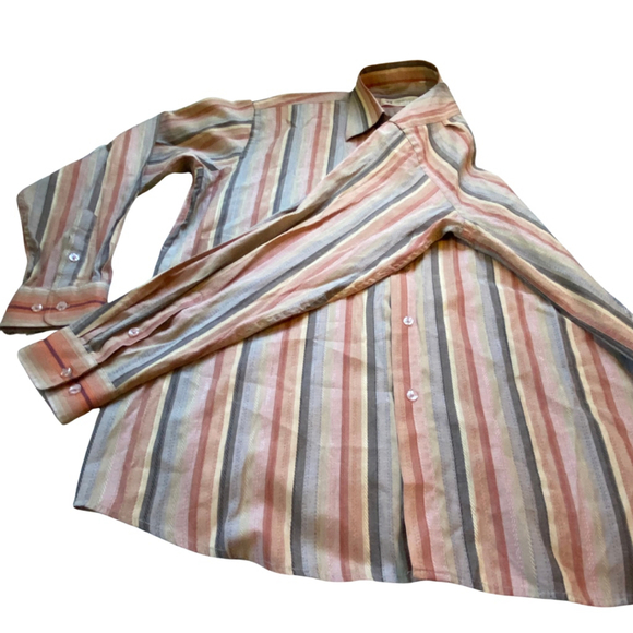 Vintage Sergio Louis Earth Tone Fall Striped Dress Shirt Size L Cotton Blend - Picture 2 of 11